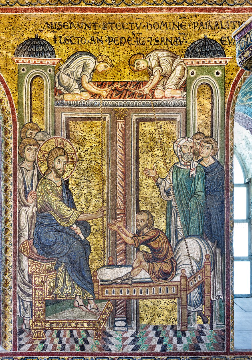Jesús curando al paralítico, mosaico bizantino, Episodios de la vida de Cristo, siglos XII-XIII (mosaico) de Byzantine