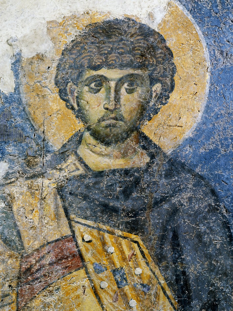 Mercurio de Cesarea, fragmento de un fresco de Santa María de Constantinopla (hoy Mezquita Odalar), Estambul, Turquía. Civilización bizantina de Byzantine