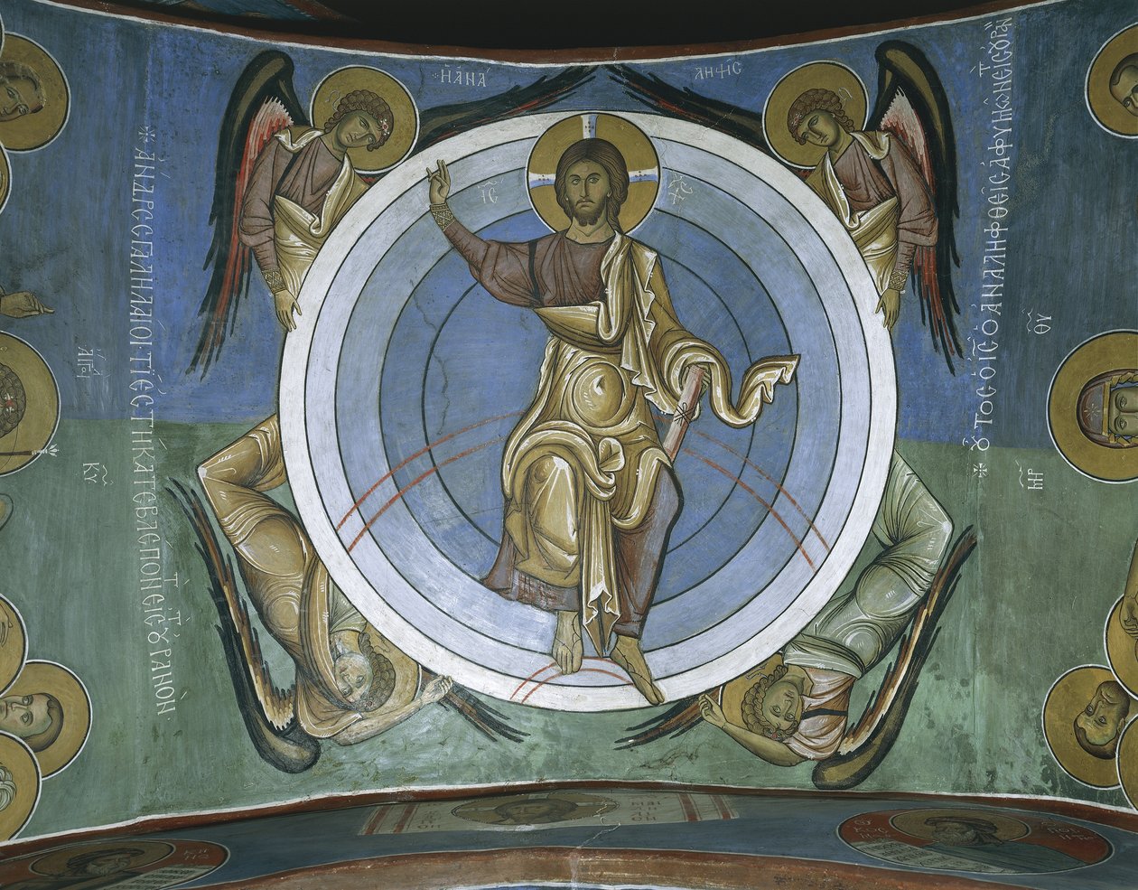 Pinturas de Jesucristo con ángeles, Panagia Too Araka, Lagoudera, Chipre de Byzantine
