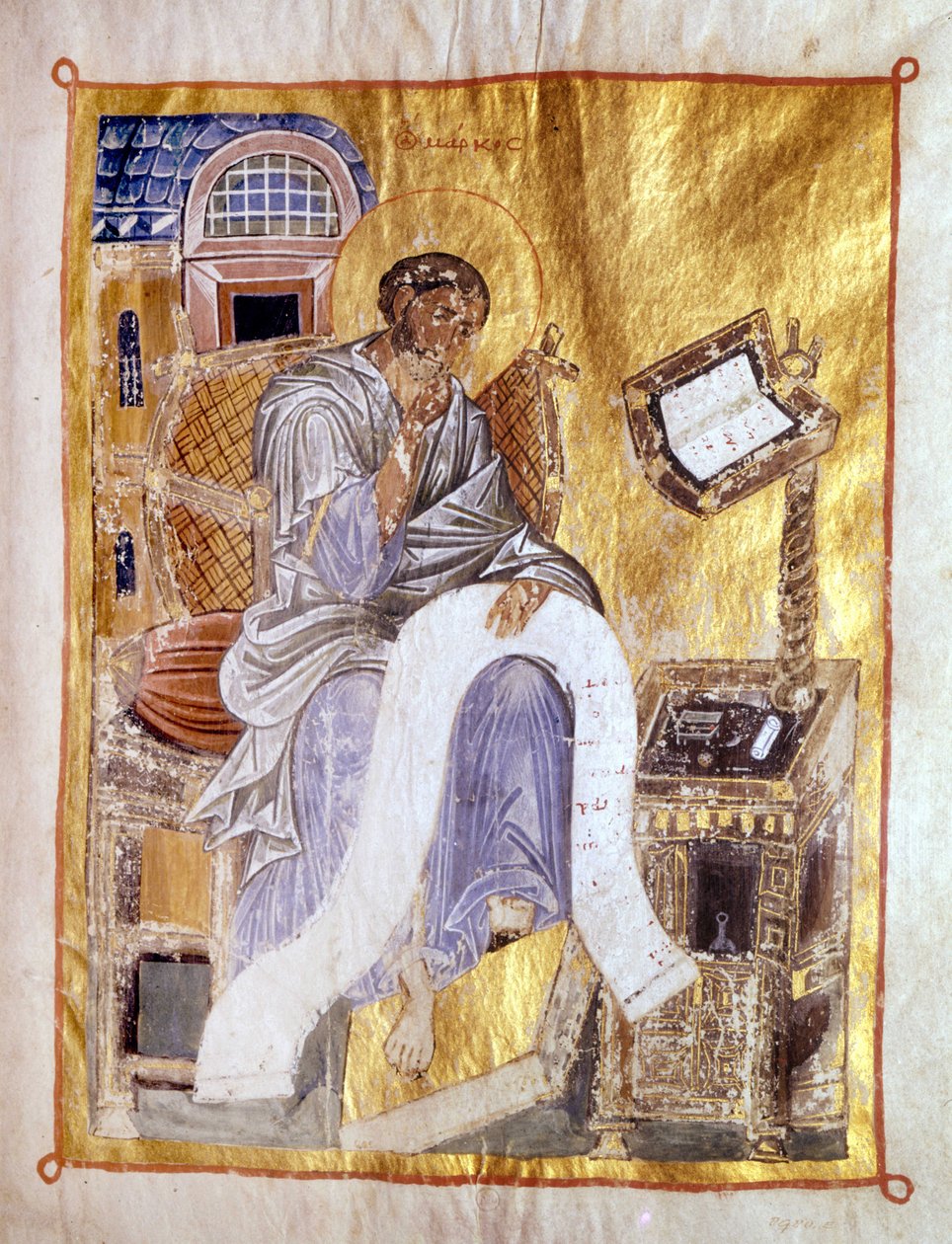San Marcos representado en un manuscrito bizantino del siglo XIII, Londres, Victoria and Albert de Byzantine