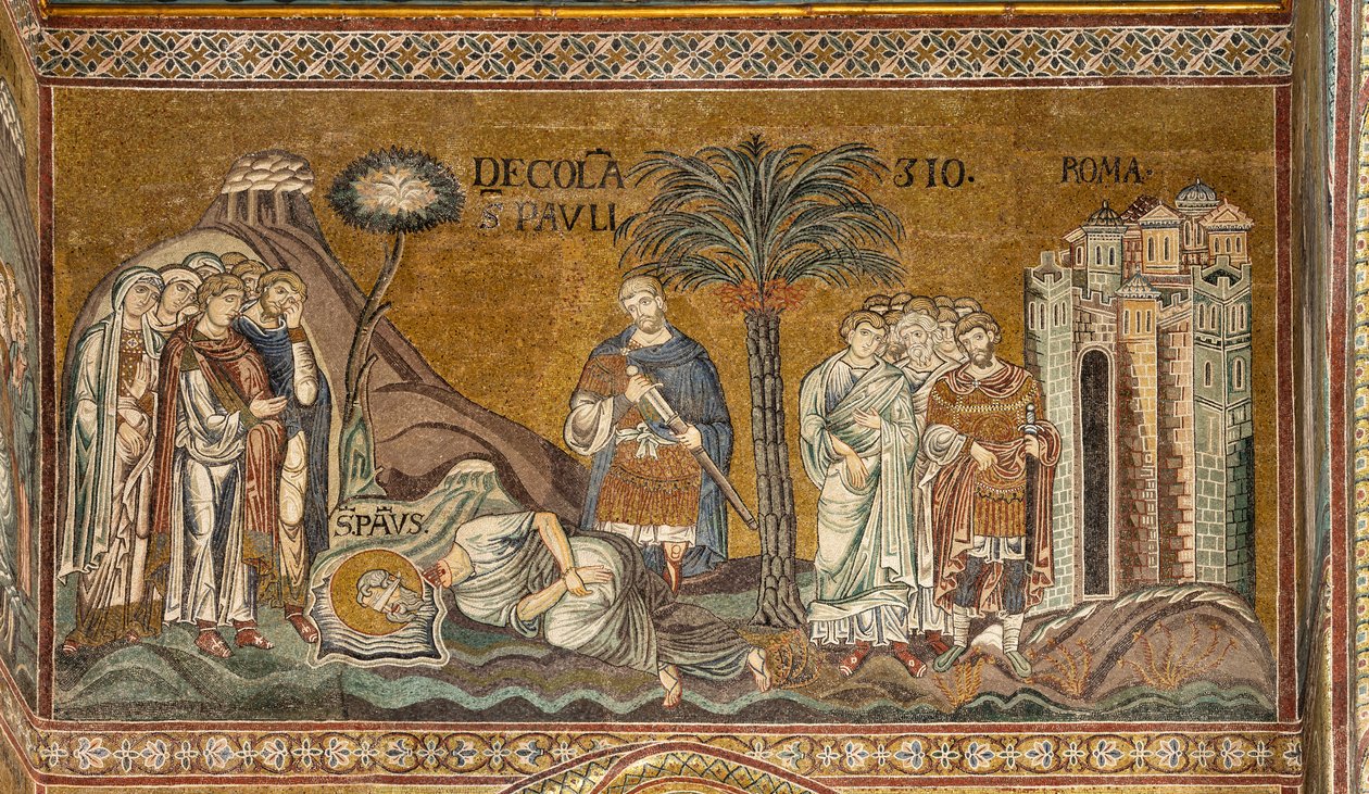 Decapitación de San Pablo en Roma, mosaico bizantino, siglos XII-XIII en el crucero norte (mosaico) de Byzantine