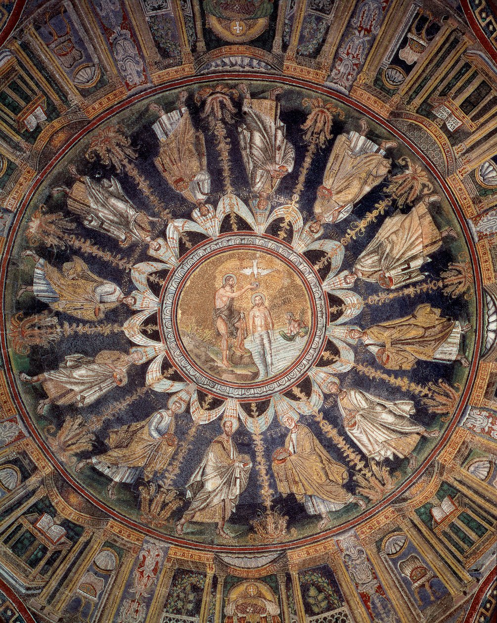 Los apóstoles (mosaico del techo, 400-450) de Byzantine