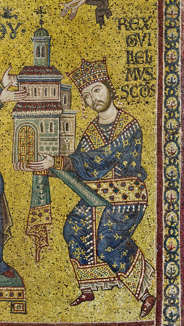 crucero: el mosaico bizantino que representa al rey Guillermo II ofreciendo la Catedral a la Virgen María, detalle (mosaico) de Byzantine