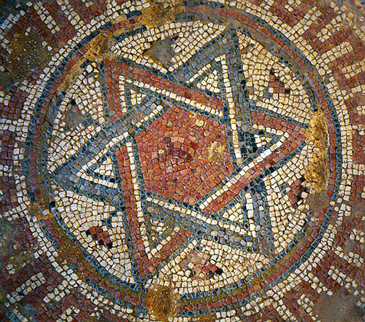 Detalle del piso de mosaico que representa la Estrella de David de una iglesia bizantina en Shiloh, Cisjordania, siglo IV d.C. (detalle) de Byzantine Byzantine