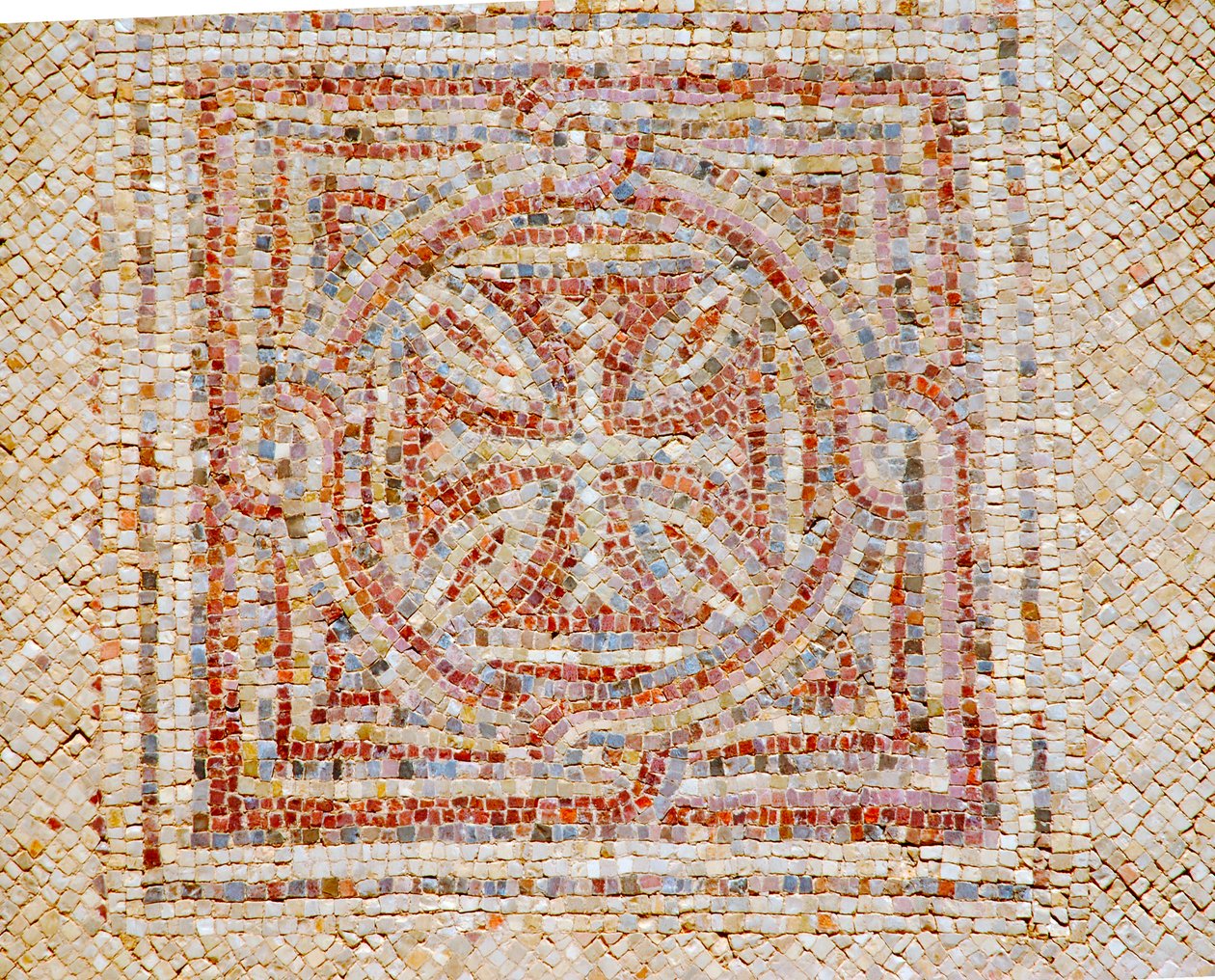 Detalle de una cruz del suelo de mosaico de la iglesia bizantina en Shoham, Israel, c. siglo V d.C. (mosaico) de Byzantine Byzantine