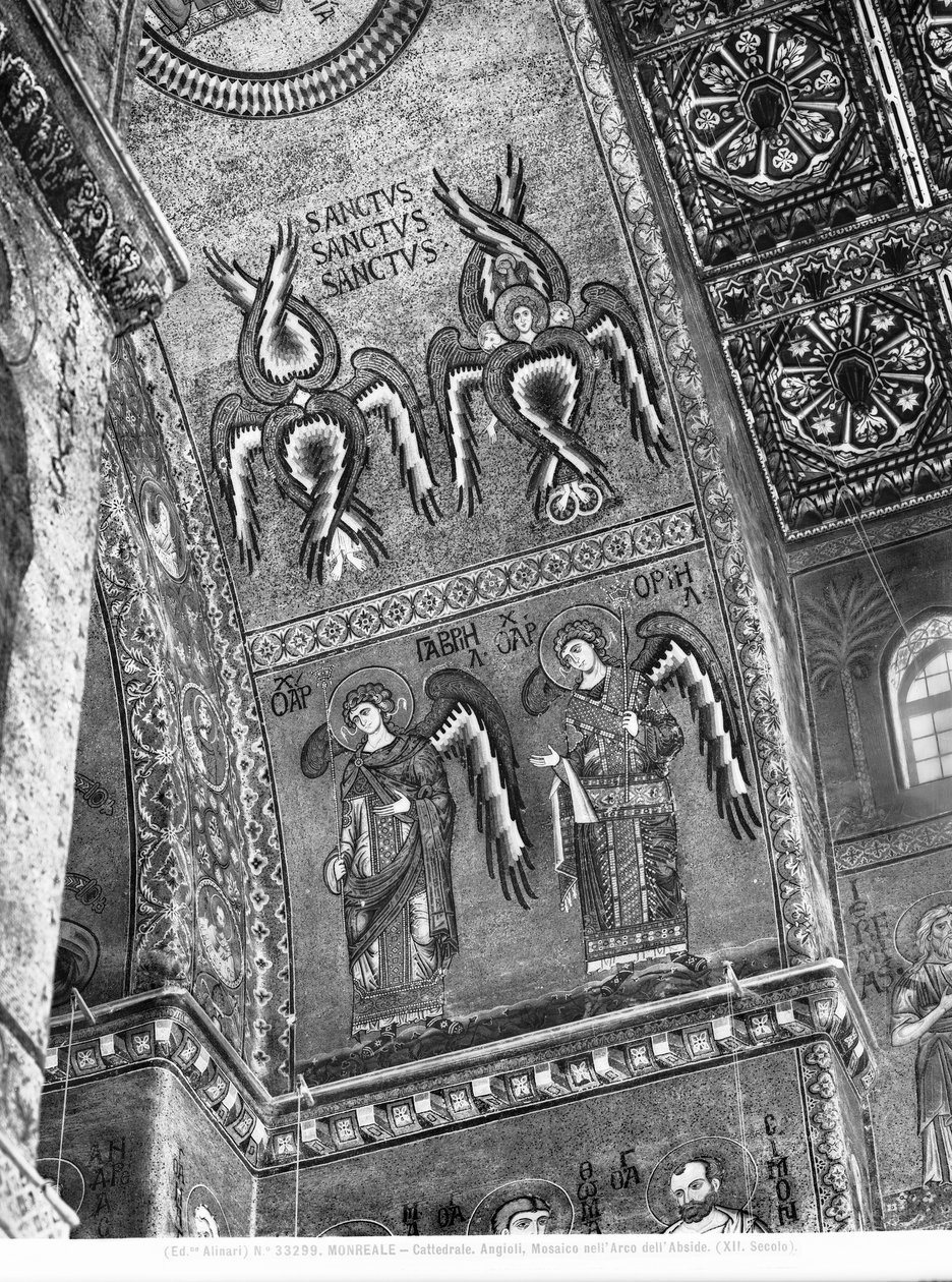 Detalle de ángeles del ábside (mosaico) de Byzantine Byzantine