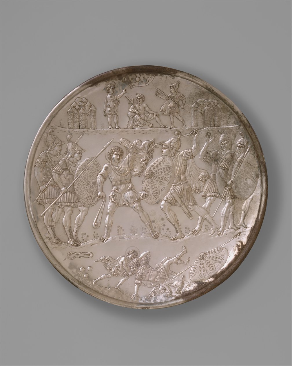 Plato con la Batalla de David y Goliat, 629-30 de Byzantine Byzantine