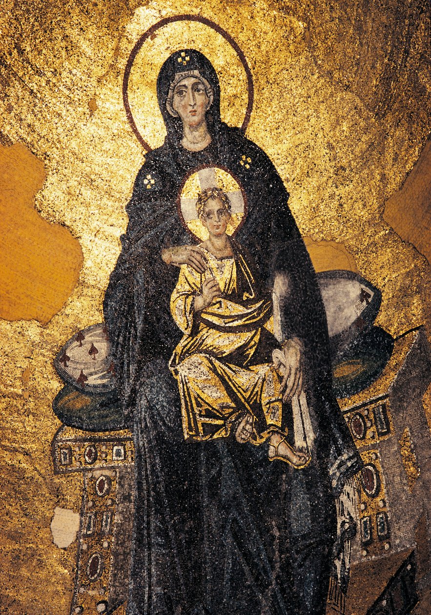 Virgen y Niño entronizados (mosaico) de Byzantine Byzantine