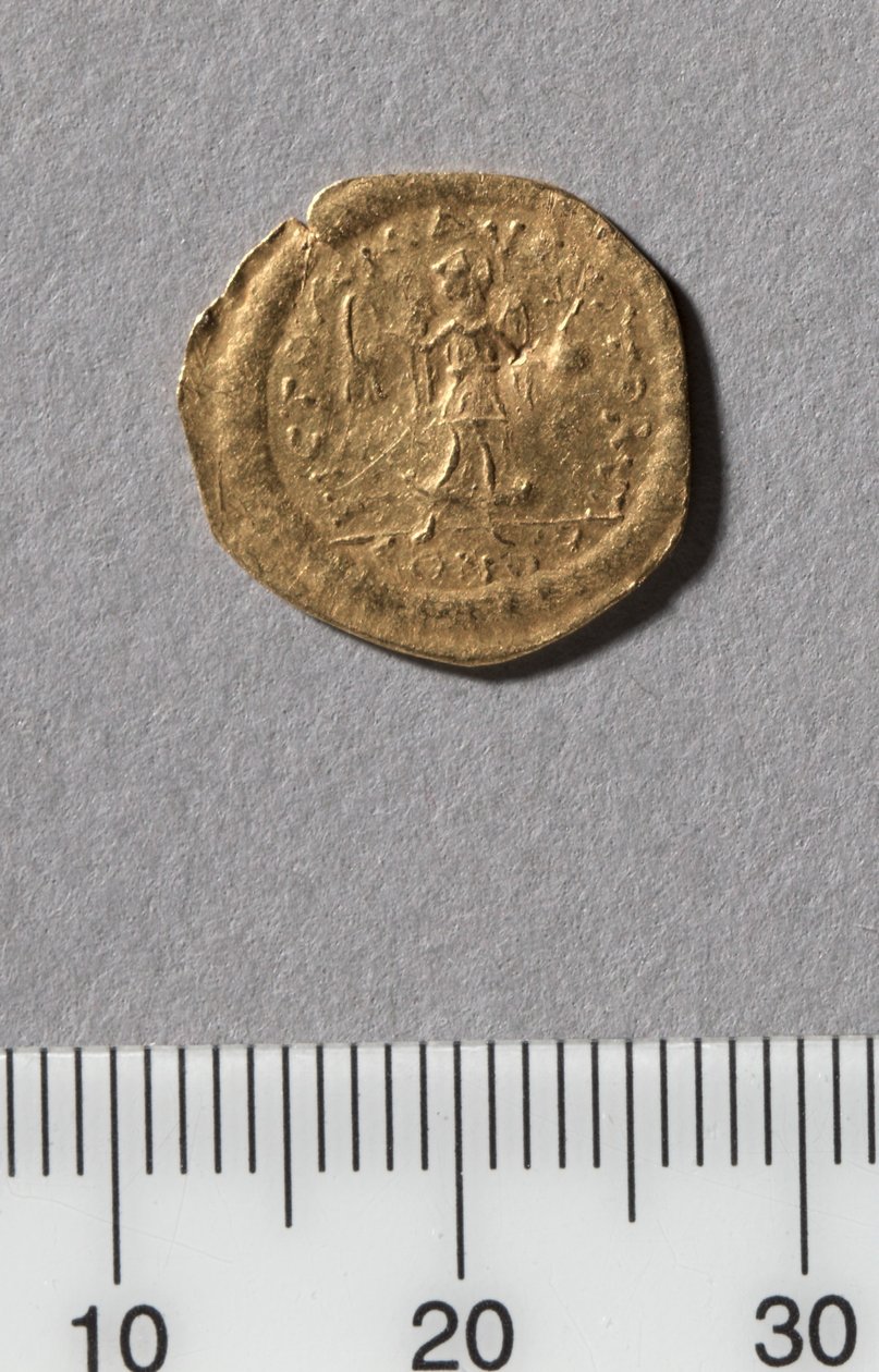 Medio Tremissis de Justiniano I, Constantinopla, 527-565 (oro) de Byzantine School