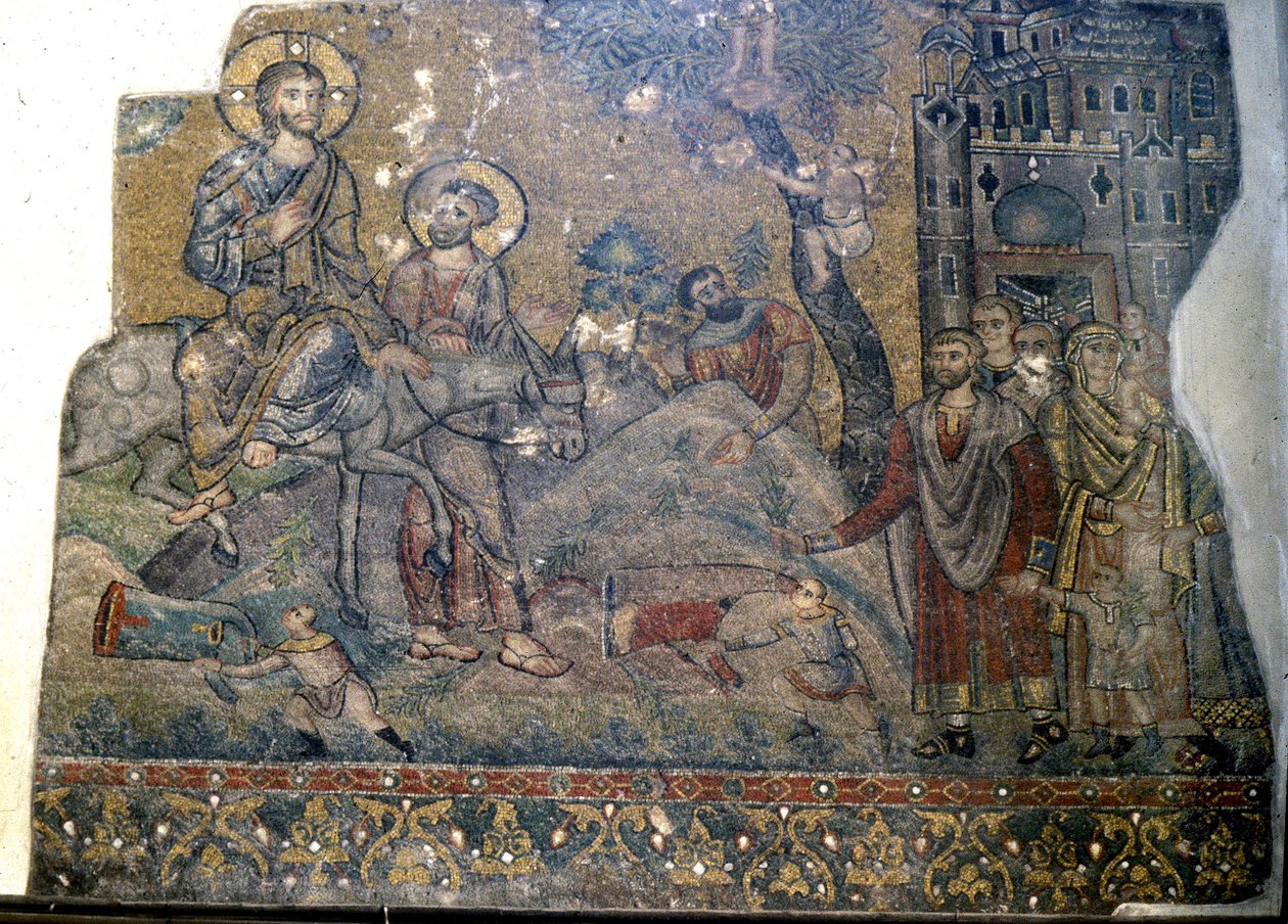 Entrada de Jesús en Jerusalén el Domingo de Ramos, Iglesia de la Natividad, Belén (mosaico) de Byzantine School