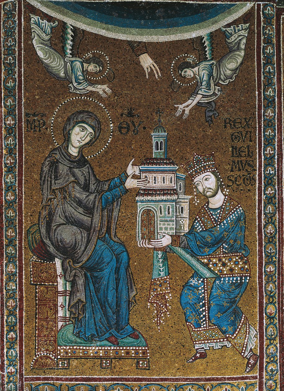 El Rey Guillermo II de Sicilia ofrece la Iglesia de Monreale a la Virgen de Byzantine School