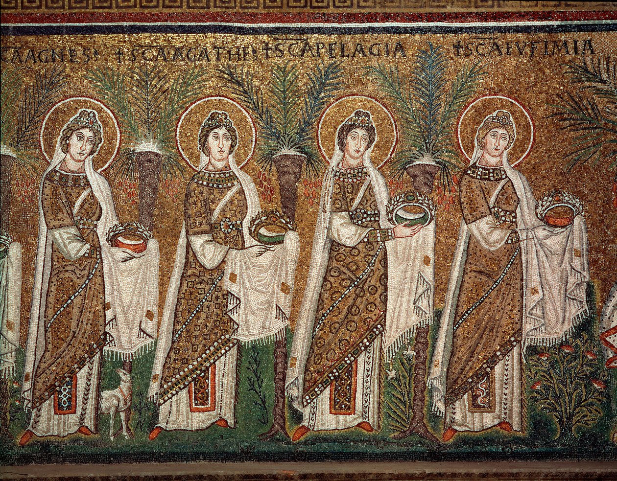 Procesión de vírgenes (Detalle de mosaicos, siglo VI) de Byzantine School
