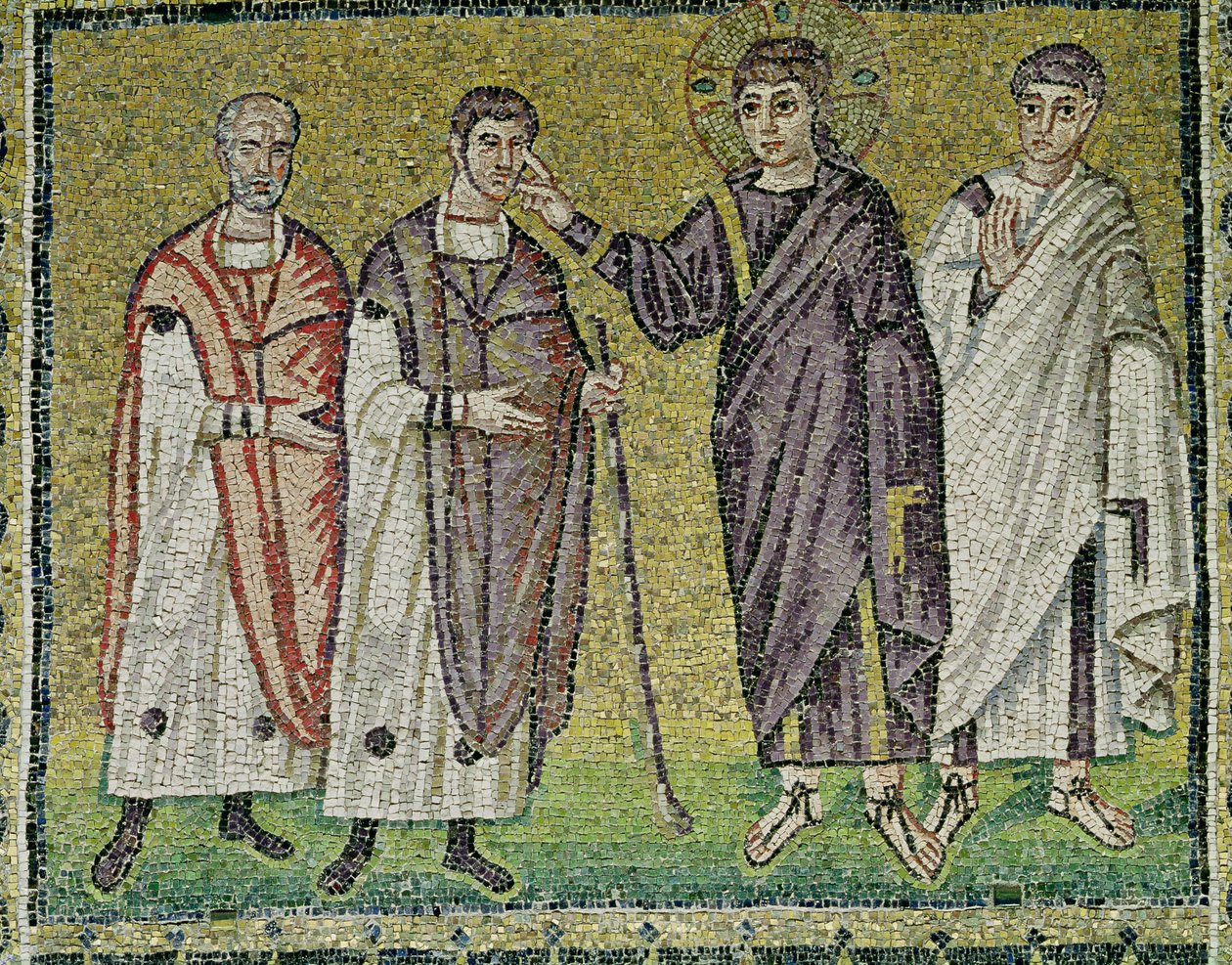 La curación de dos ciegos de Jericó, escenas de la vida de Cristo (mosaico) de Byzantine School