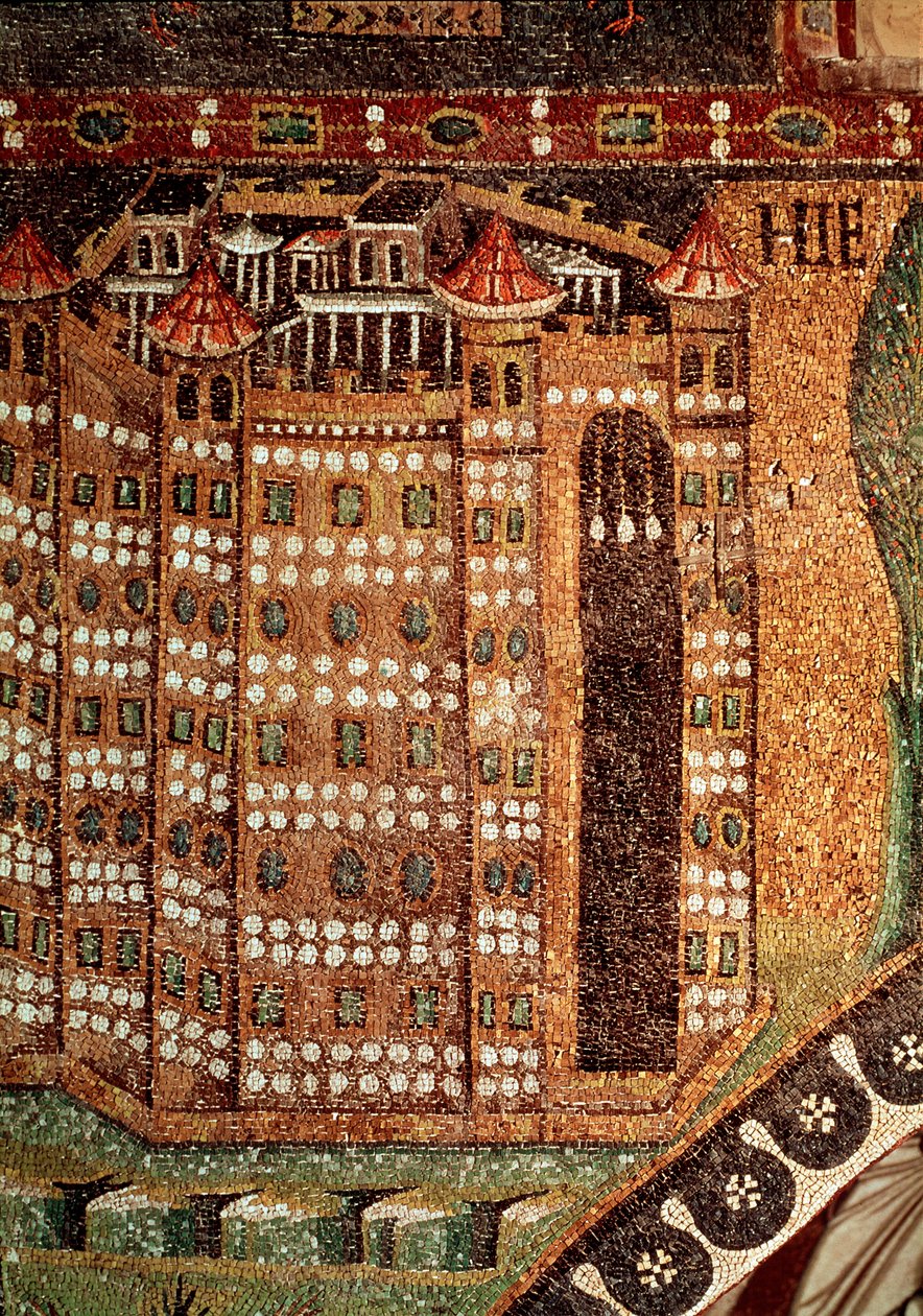 Vista de Jerusalén (detalle del mosaico, siglo VI) de Byzantine School