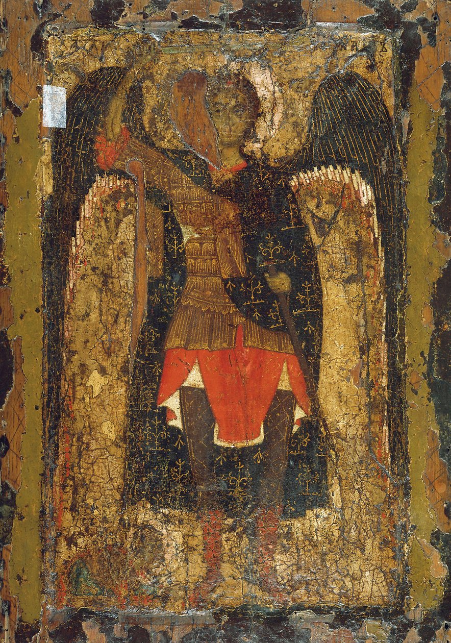 La aparición del Arcángel Miguel a Josué, hijo de Nun, principios del siglo XIII de Byzantine icon.