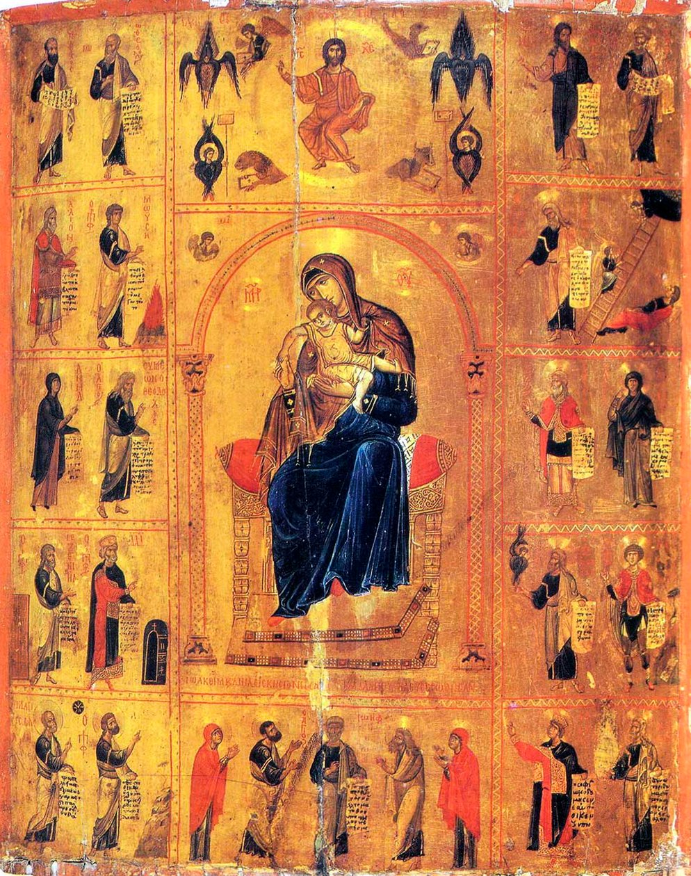 Virgen y Niño con Santos, principios del siglo XII de Byzantine icon.