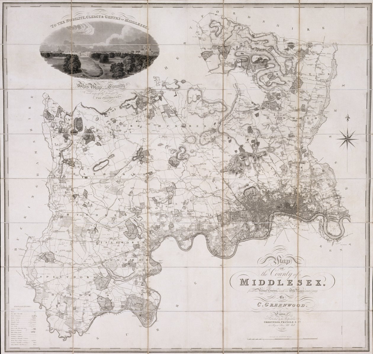 Mapa del Condado de Middlesex, publicado en 1819 de C. Greenwood