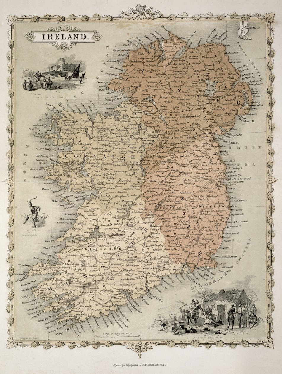 Mapa de Irlanda, publicado c.1850 (grabado coloreado a mano) de C. Montague