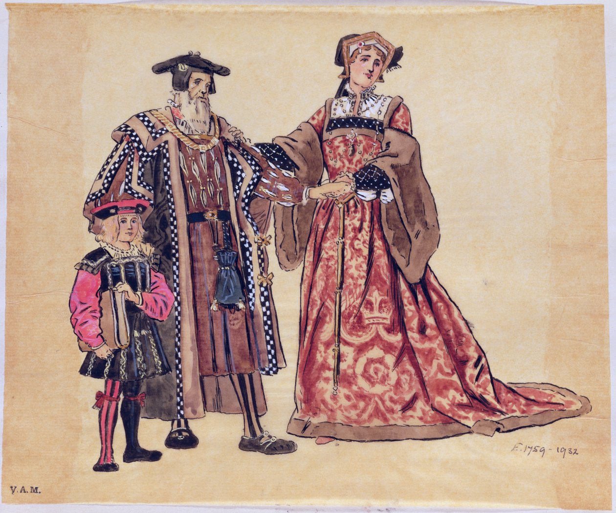 Rosalind y el viejo duque, diseño de vestuario para Como gustéis, producido por R. Courtneidge en el Teatro Princes, Manchester de C. Wilhelm