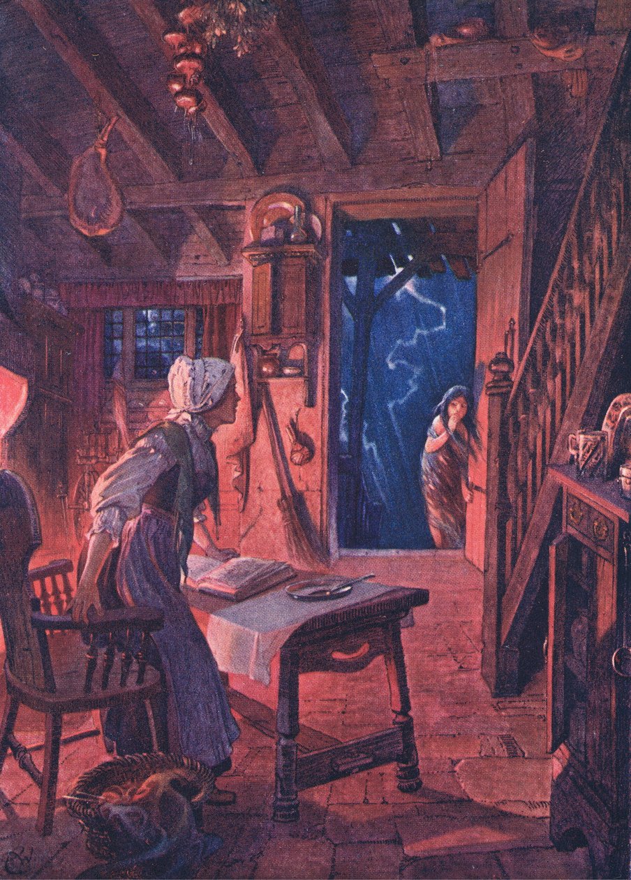 La puerta se abrió de golpe, y en el umbral la mujer asustada vio a una joven, de El niño del aire pub. por Duckworth, 1910 de C. Wilhelm