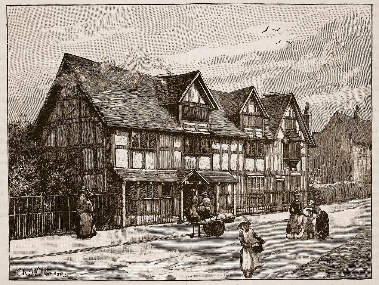 La casa en Stratford-on-Avon, donde nació Shakespeare, ilustración de 