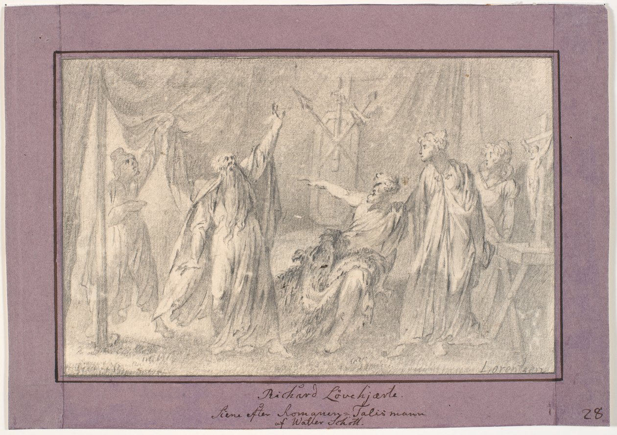 Ricardo Corazón de León. Escena de la novela "El Talismán" (1825) de Walter Scott de C.A. Lorentzen