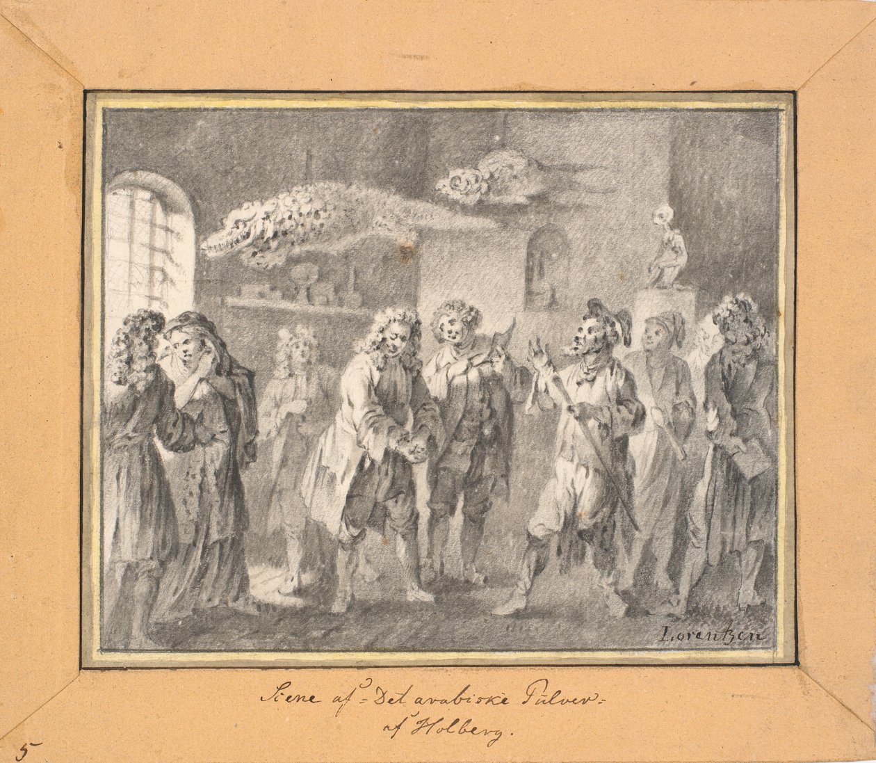 Escena de Ludvig Holberg "El polvo árabe" de C.A. Lorentzen