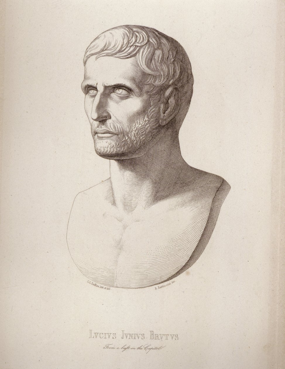 Retrato de Lucius Junius Brutus, grabado por B.Barloccini, 1849 de C.C Perkins