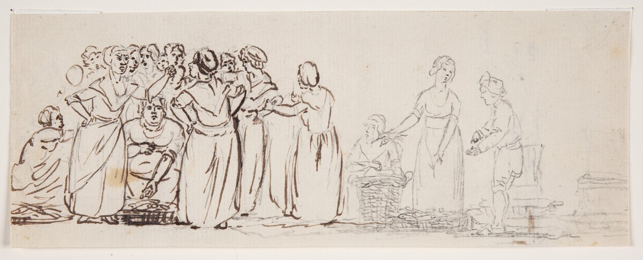 Boceto con mujeres pescadoras y comerciantes de C.D. Fritzsch