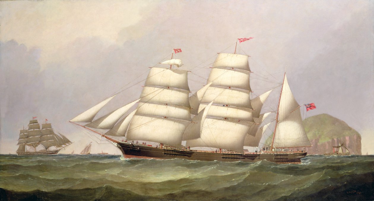 La barca "Undaunted" frente a Ailsa Craig, con barcos mercantes más allá de C.H. Fyfe