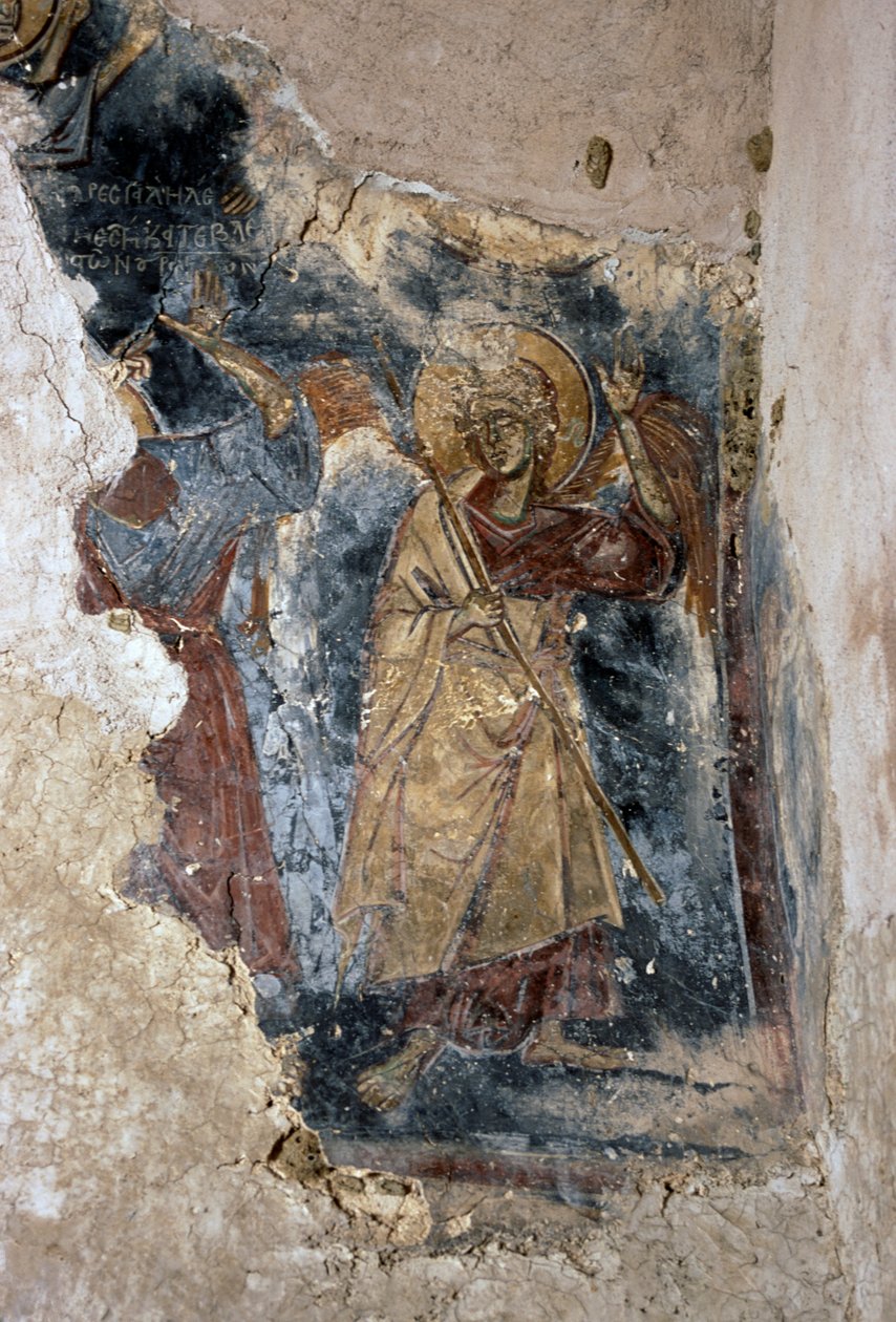 Ángel y santo, detalle de un fresco en la iglesia de Agios Georgios Apodoulou, Apodoulou, Creta, Grecia (foto) de J.B. and Brown J. Rowbotham