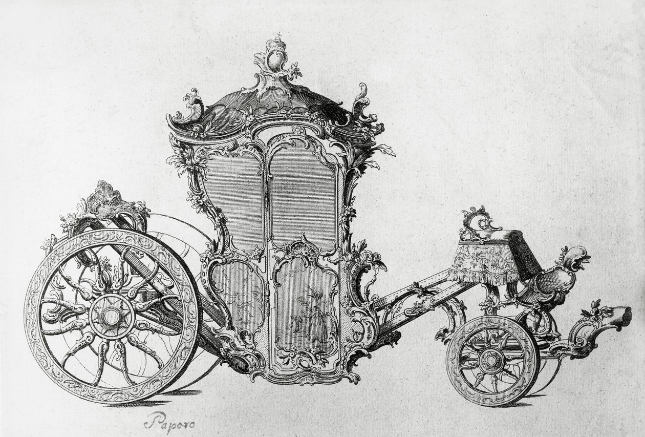 Diseño para carroza rococó, grabado de J.B. and Brown J. Rowbotham