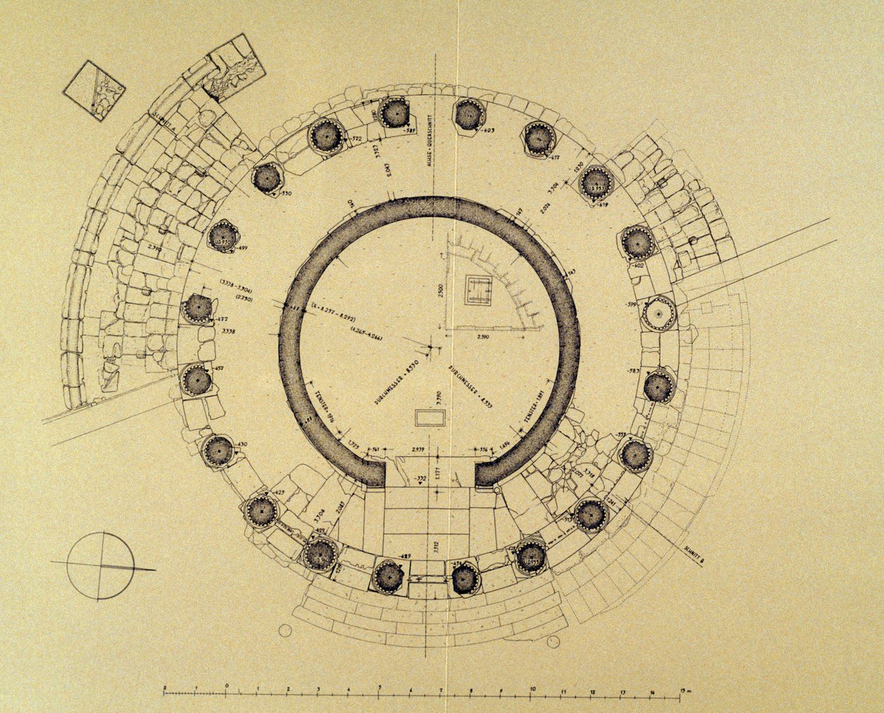 Plano del Templo de Vesta o Hércules Victor, por el arqueólogo alemán Friedrich Rakob (1931-2007) de J.B. and Brown J. Rowbotham