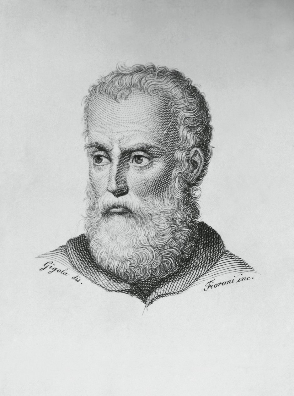 Retrato de Annibale Caro (1507-1566), escritor y poeta italiano, grabado por Ado Fioroni después de un dibujo de Giovanni Battista Gigola de J.B. and Brown J. Rowbotham