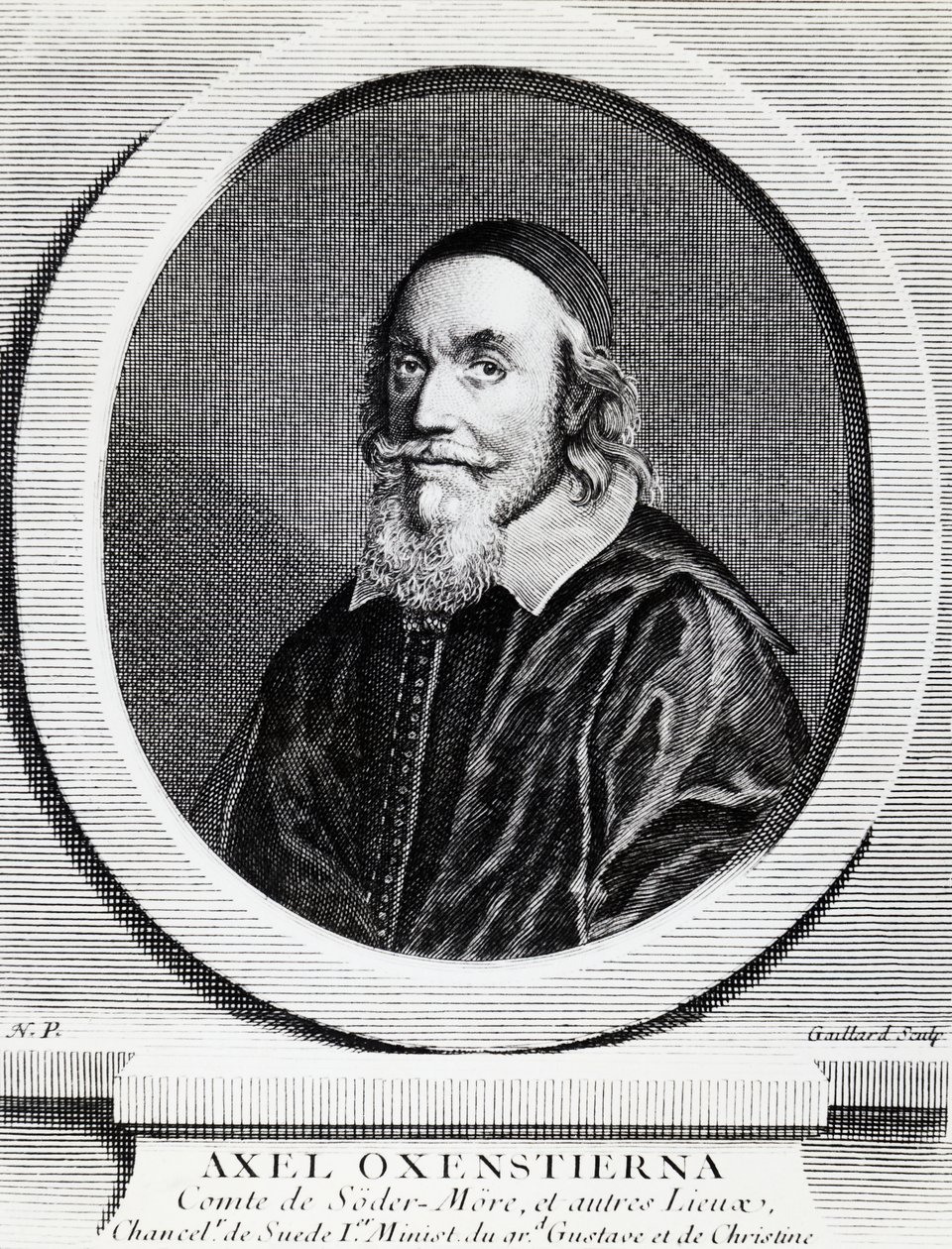 Retrato de Axel Oxenstierna Gustafsson (1583-1654), Canciller del Reino de Suecia, grabado de J.B. and Brown J. Rowbotham