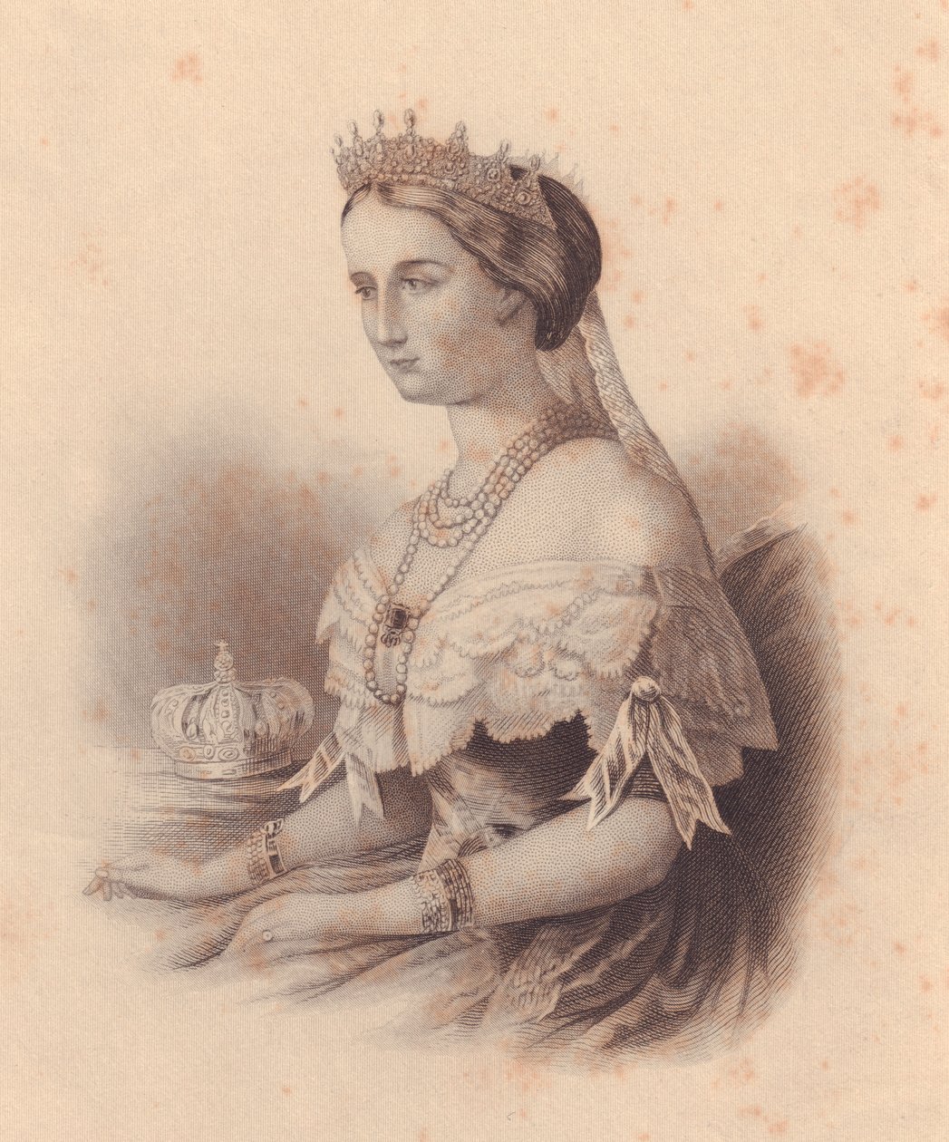 Retrato de Eugenia de Montijo de Guzmán (1826-1920), Emperatriz de Francia, esposa de Napoleón III Bonaparte, grabado por W Wellstood, de ladies