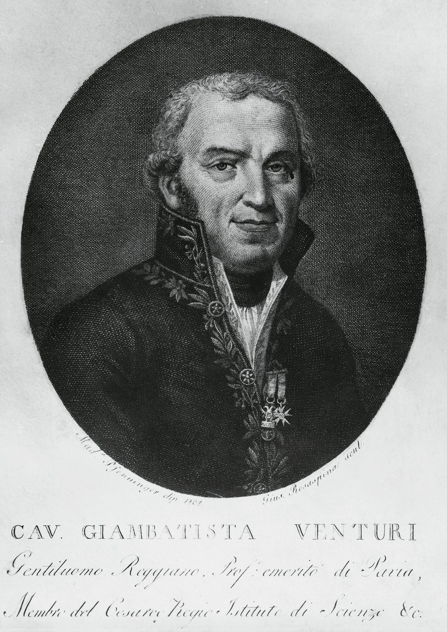Retrato de Giovanni Battista Venturi (1746-1822), físico, diplomático e historiador de la ciencia italiano y descubridor del efecto Venturi, grabado de J.B. and Brown J. Rowbotham