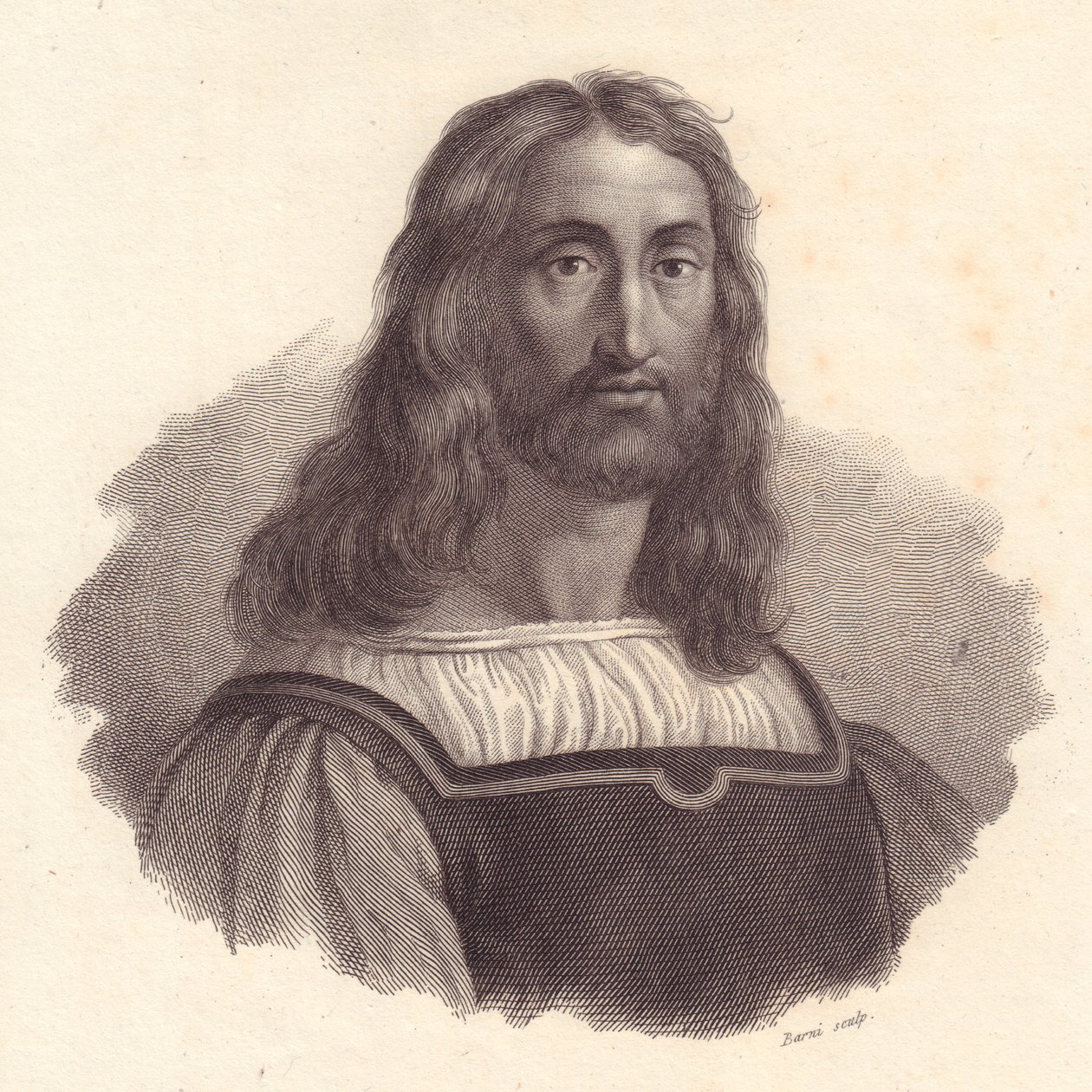 Retrato del grabador italiano Marcantonio Raimondi, grabado en cobre por Barni de una pintura de Raffaello Sanzio de J.B. and Brown J. Rowbotham