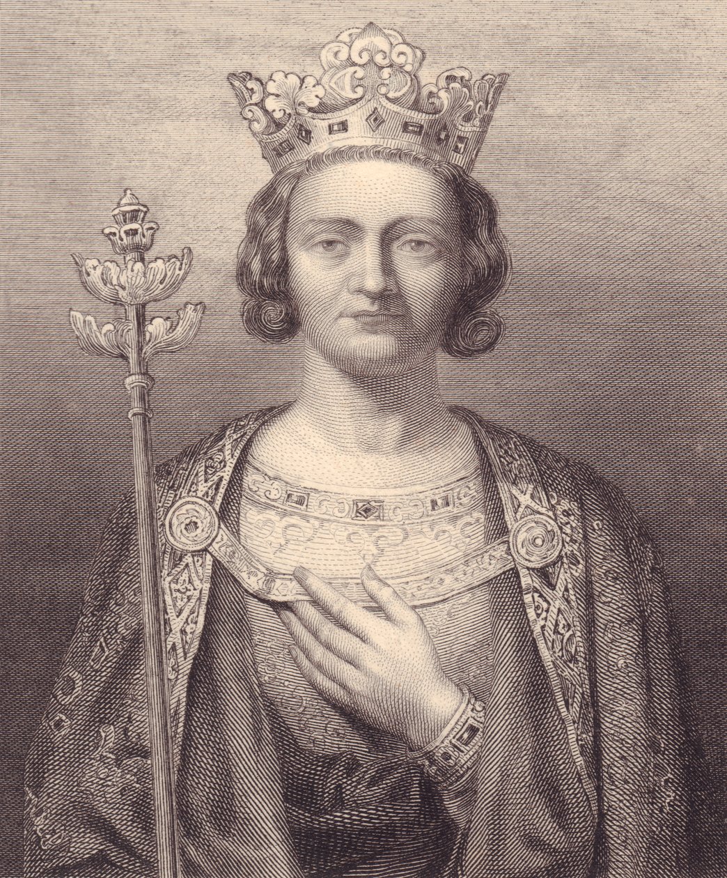 Retrato del Rey Felipe V de Francia, Alto (1293-1322), grabado, de la ...
