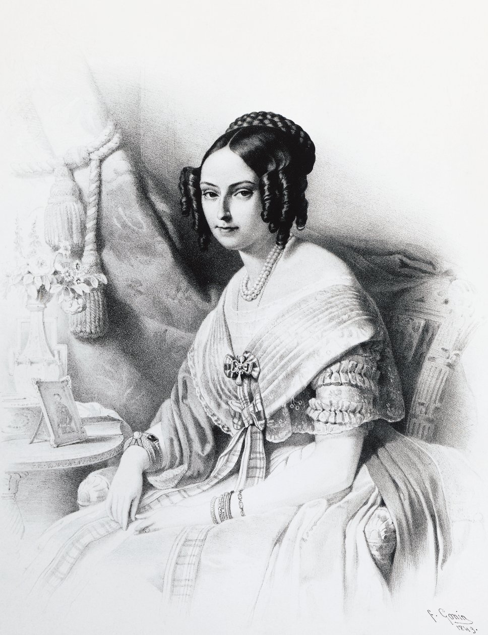 Retrato de María Adelaida de Habsburgo-Lorena, esposa de Víctor Manuel II de Saboya, grabado de J.B. and Brown J. Rowbotham