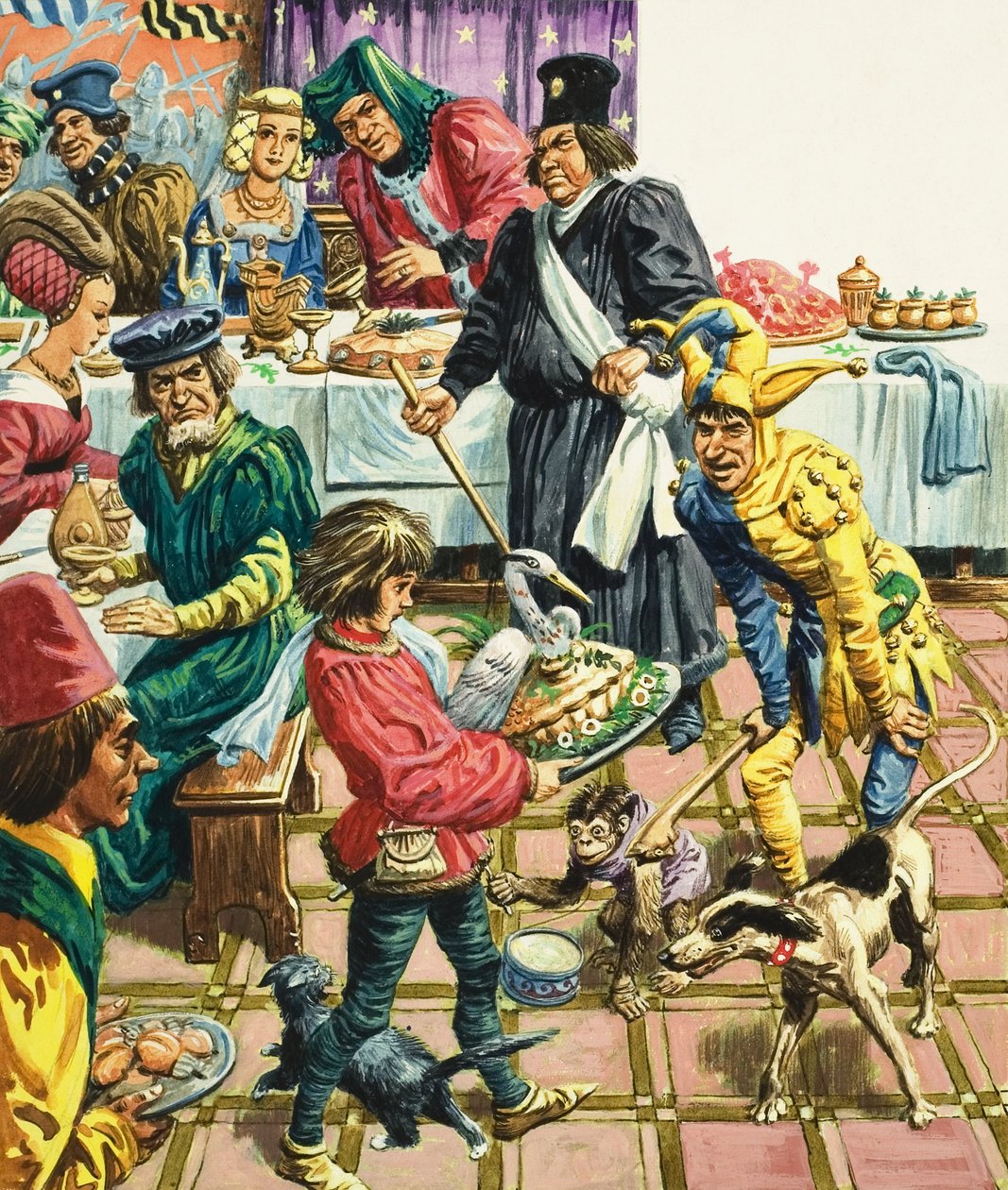Un banquete medieval (gouache sobre papel) de C.L. Doughty