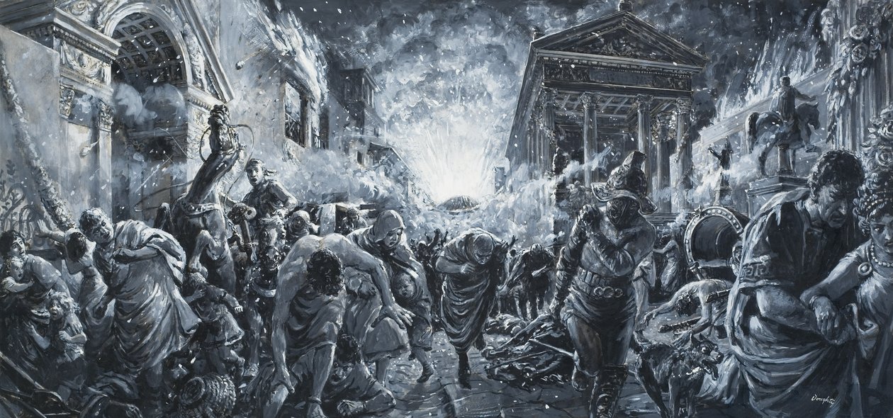 La destrucción de una ciudad (gouache sobre papel) de C.L. Doughty