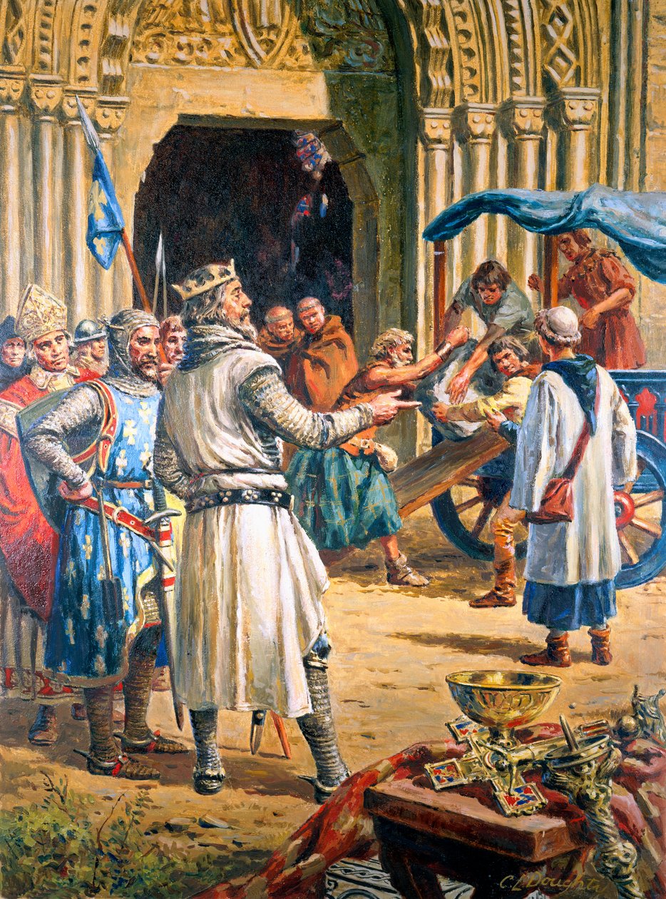 Eduardo I (1239-1307) El martillo de los escoceses (gouache sobre papel) de C.L. Doughty