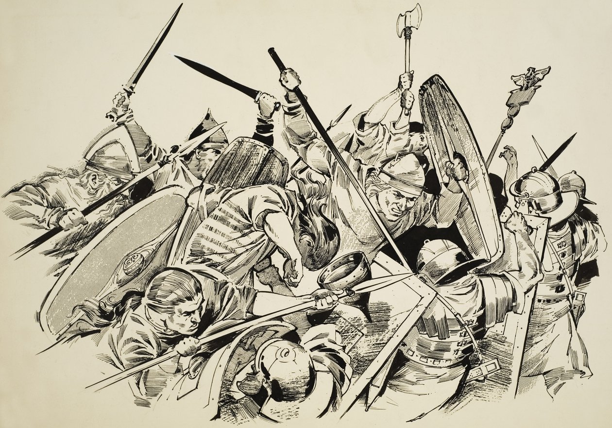 Galos contra romanos (gouache sobre papel) de C.L. Doughty