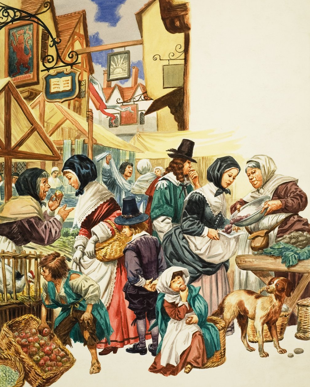 Escena callejera jacobea (gouache sobre papel) de C.L. Doughty