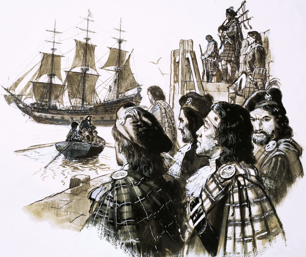 Jaime II regresa a Francia tras la derrota de sus partidarios en la batalla de Sherrifmuir de C.L. Doughty