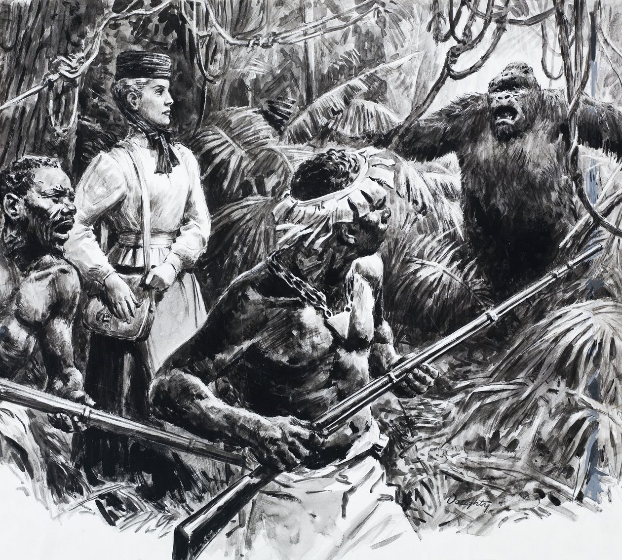 La exploradora Mary Kingsley en África (gouache sobre papel) de C.L. Doughty