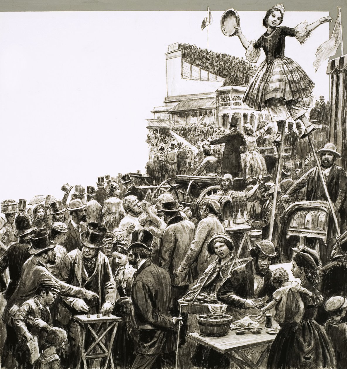 Escena no identificada de artistas callejeros y embaucadores de C.L. Doughty