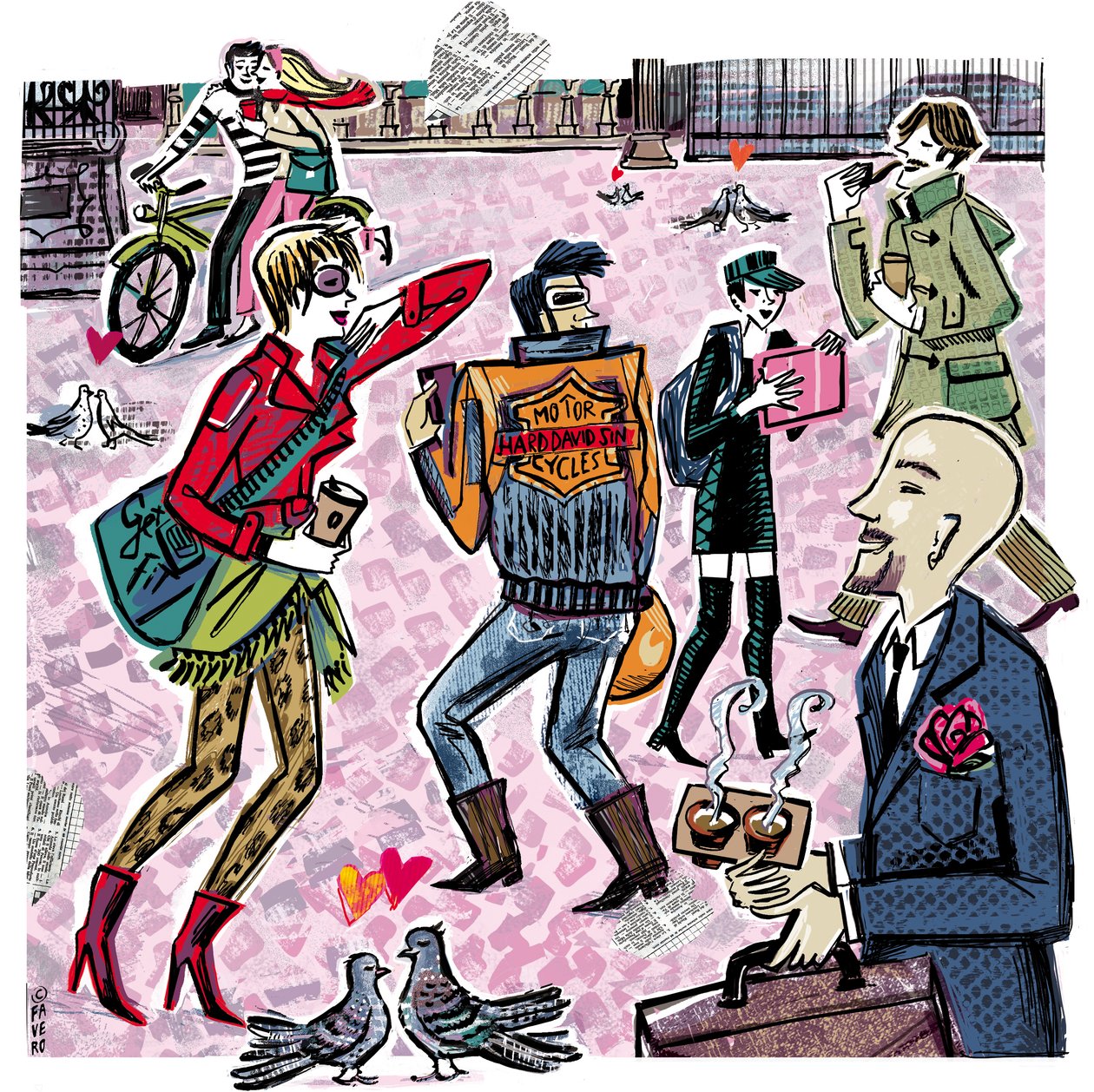 AMOR EN LA CALLE (tinta, collage, digital) de COSTANZA FAVERO