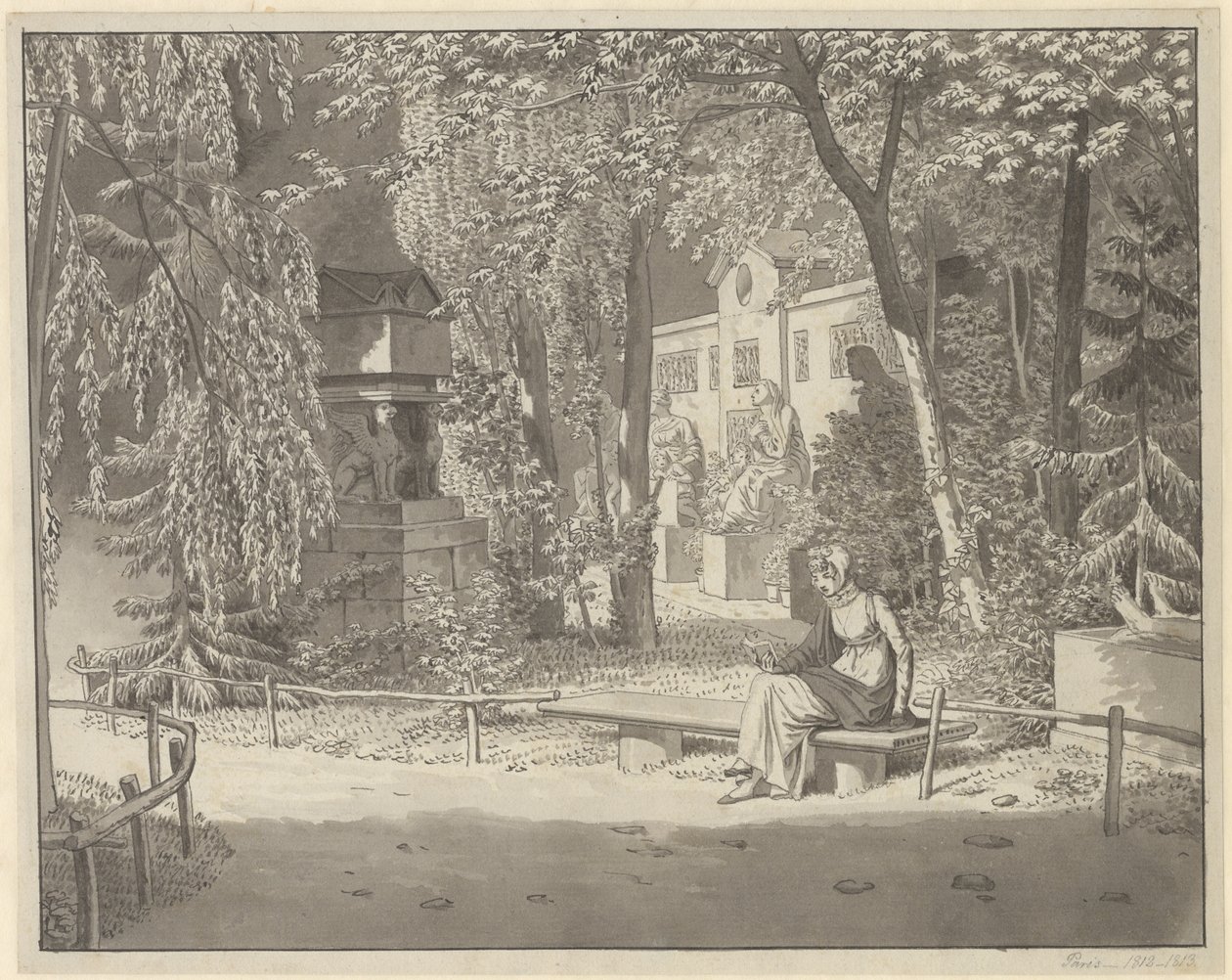 En las tumbas de Descartes y Condé en el Jardín Elíseo de los Pequeños Agustinos, París de Christoffer Wilhelm Eckersberg
